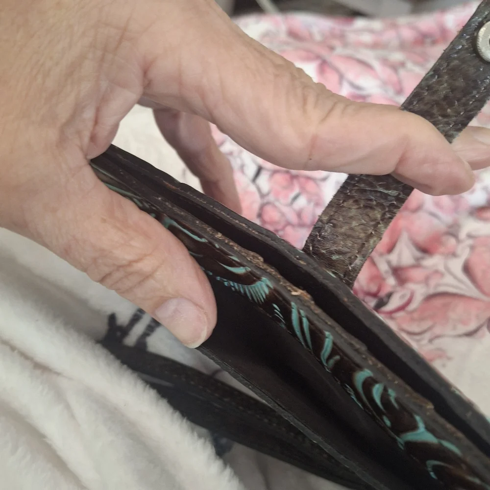 Patricia Nash Turquoise and Brown Tooled Leather Wristlet - Picture 2 of 7
